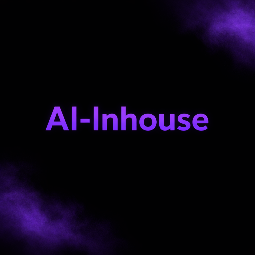 digitalart Erstelle ein Bild mit schwarzem Hintergrund Der Text AIInhouse soll in krftigem Violett erscheinen mit einer modernen sansserif Schriftart